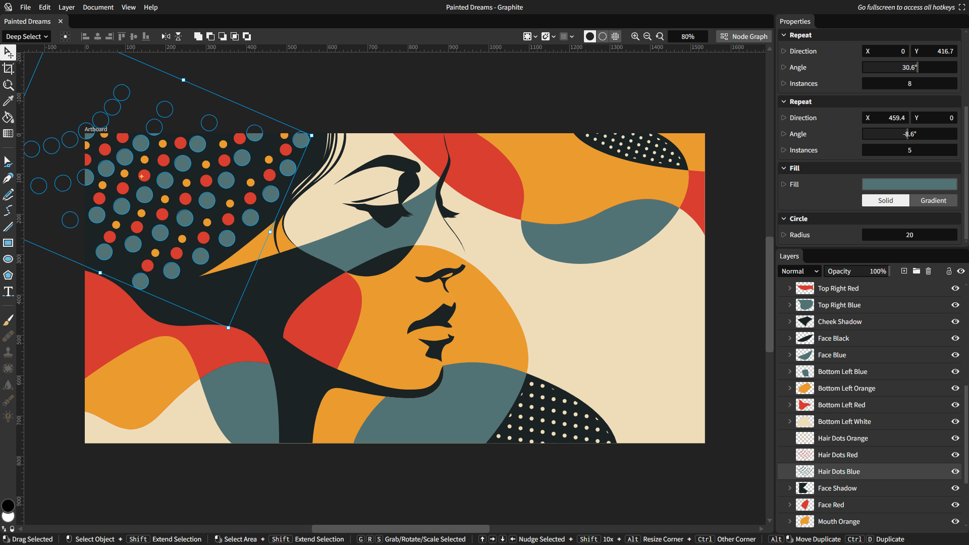 Made using nondestructive boolean operations and procedural polka dot patterns