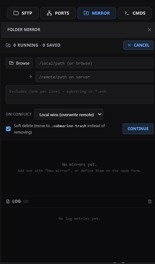 https://github.com/SinaXhpm/Submarine/blob/HEAD/Folder Mirror setup with local/remote paths, excludes, and conflict resolution