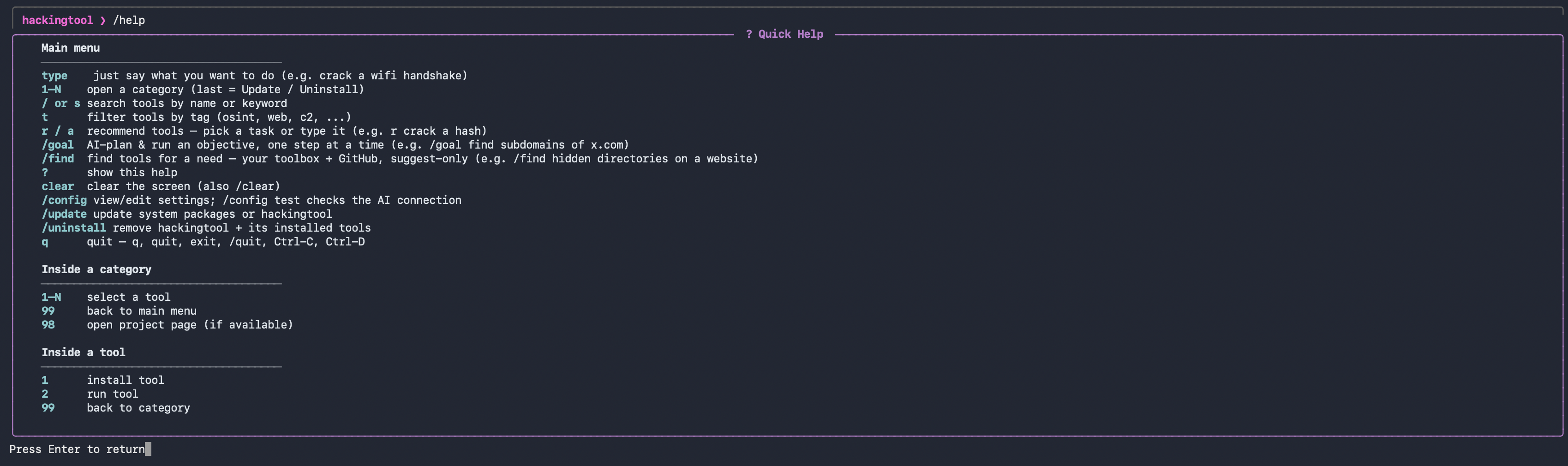 https://github.com/Z4nzu/hackingtool/blob/HEAD/hackingtool /help quick reference card