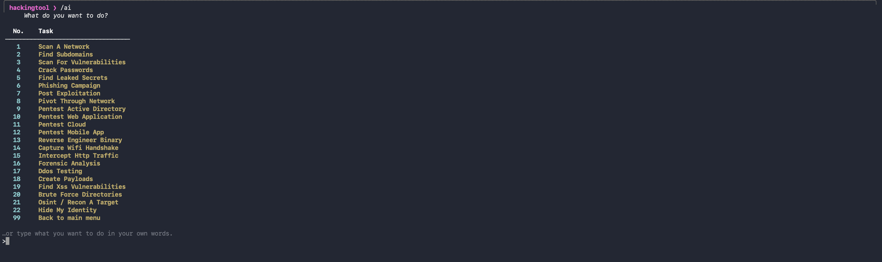 https://github.com/Z4nzu/hackingtool/blob/HEAD/hackingtool /ai — pick a common task or describe your own