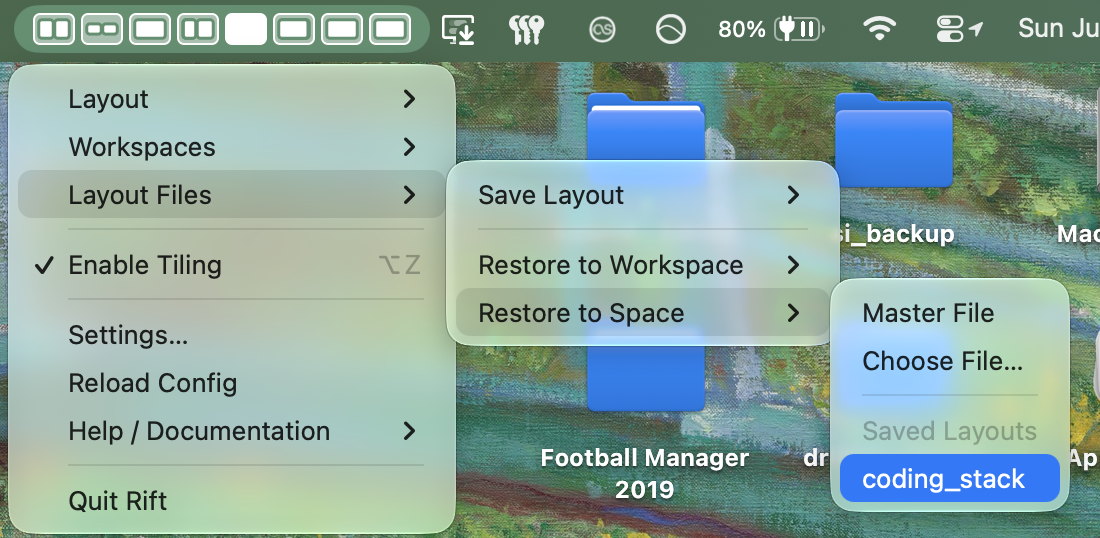 https://github.com/acsandmann/rift/blob/HEAD/Rift menu for restoring layouts