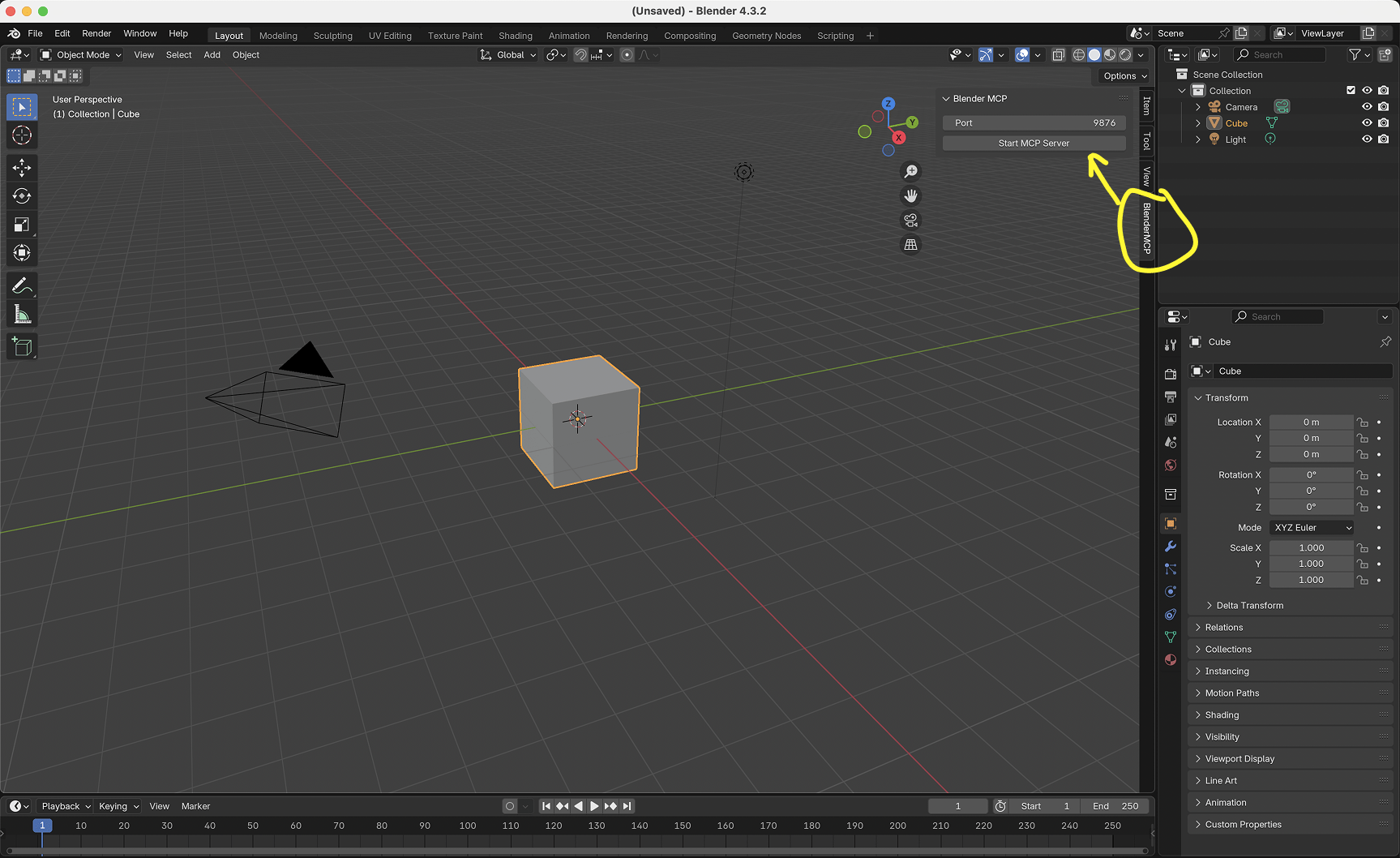 MCP for Blender in the sidebar
