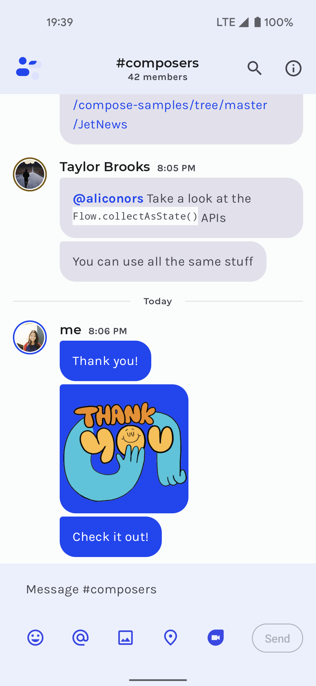 https://github.com/android/compose-samples/blob/HEAD/Jetchat sample demo