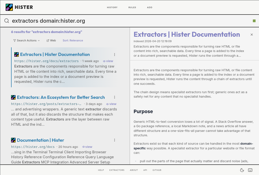 Hister web interface
