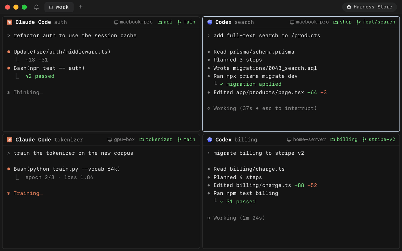 https://github.com/autonomous-ai/openharness/blob/HEAD/Keyboard only: open a harness by typing a few letters, zoom it, jump to the agent asking a question and answer it, then split a new pane below.
