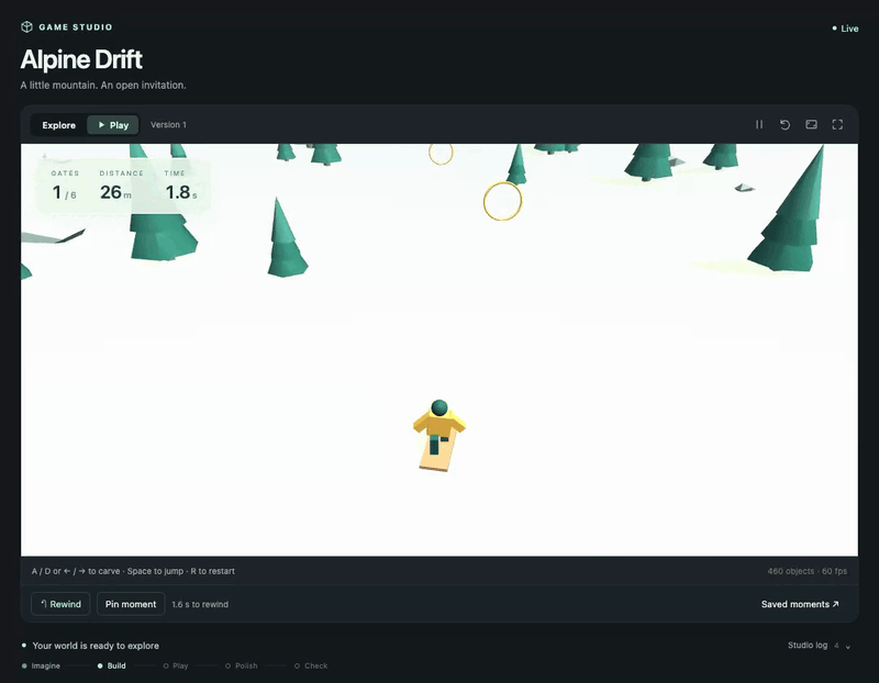 https://github.com/autonomous-ai/openharness/blob/HEAD/Alpine Drift, a game made with Godogen: a run is rewound, retried and a moment is pinned with feedback.
