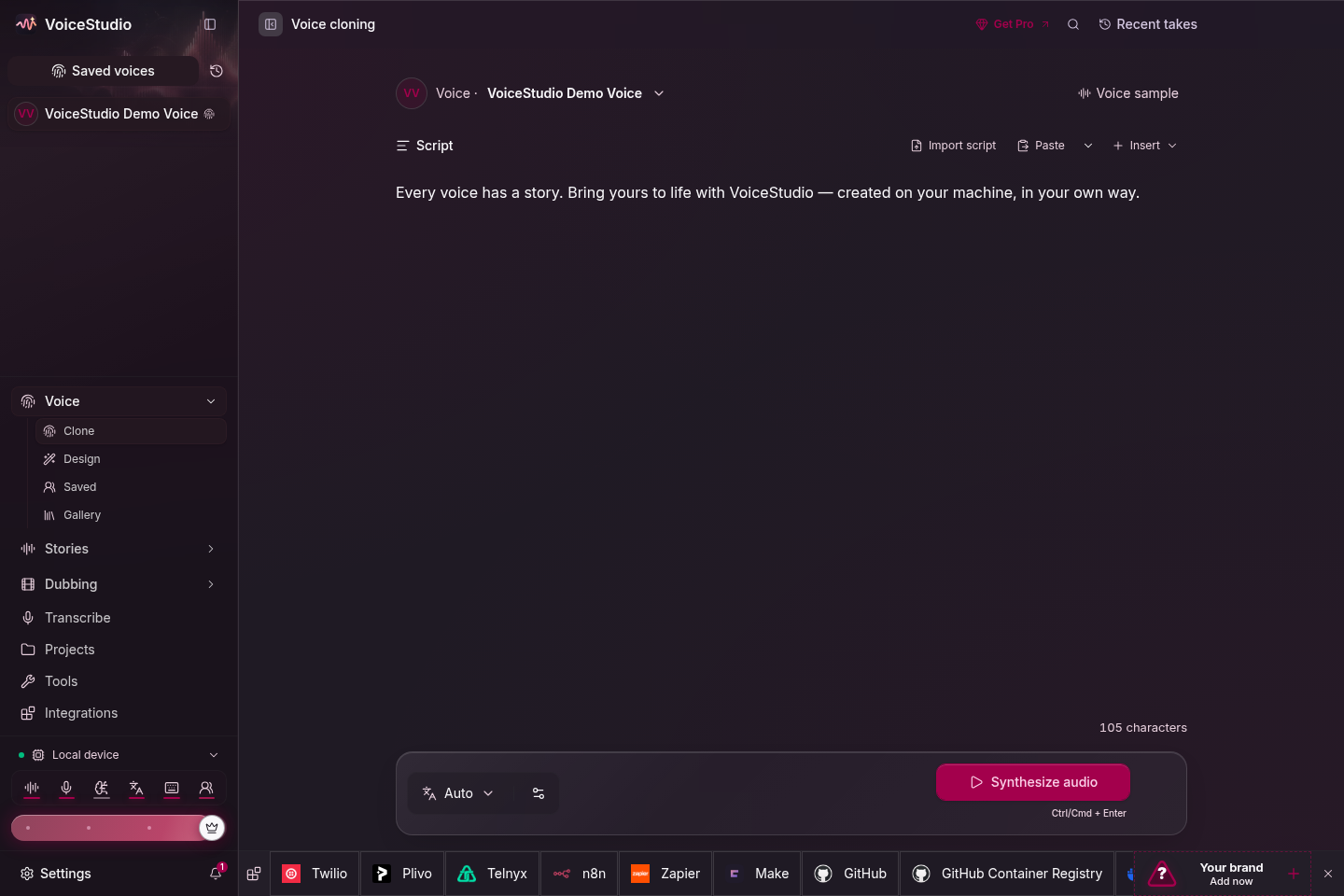 https://github.com/debpalash/VoiceStudio/blob/HEAD/Electron voice cloning workspace with the bundled demo voice