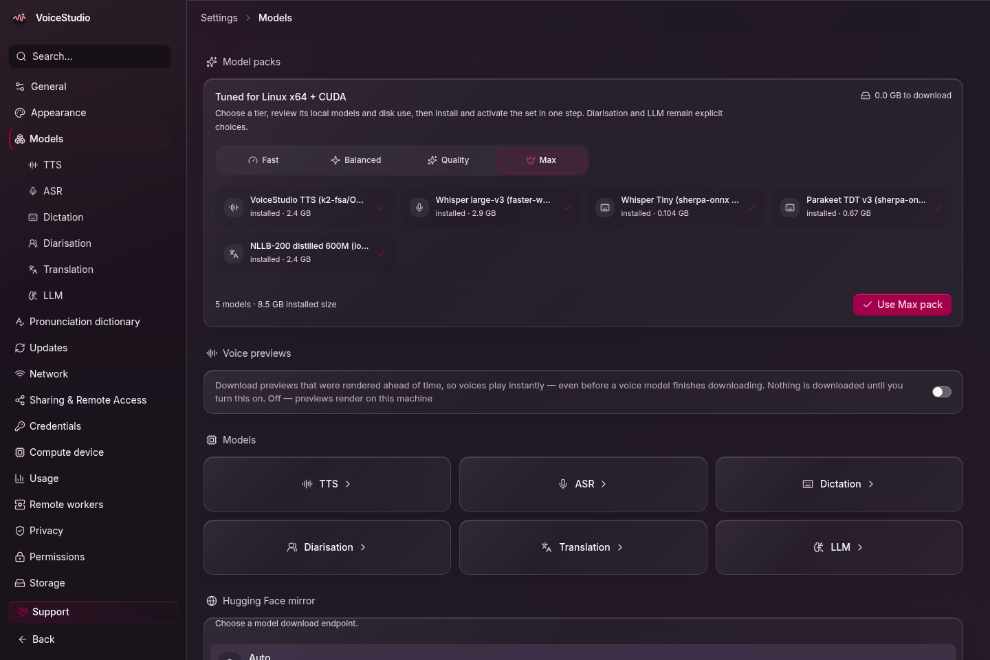 https://github.com/debpalash/VoiceStudio/blob/HEAD/Install and manage local speech models