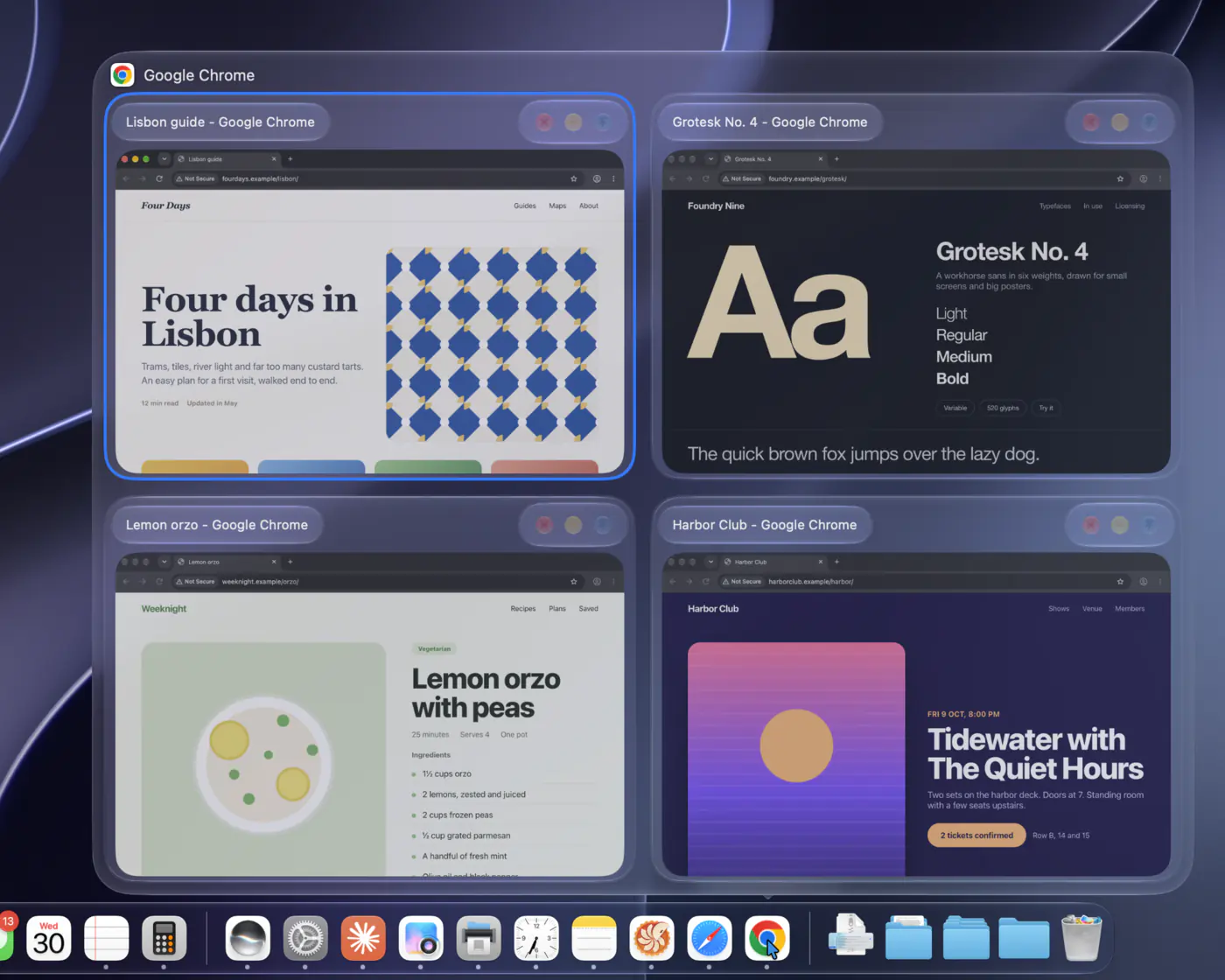 https://github.com/ejbills/DockDoor/blob/HEAD/Four large window previews in a two by two grid