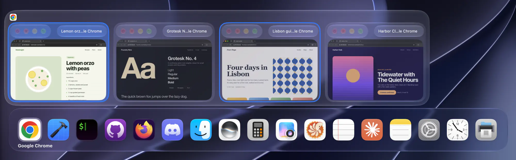 Command-Tab with window previews above it