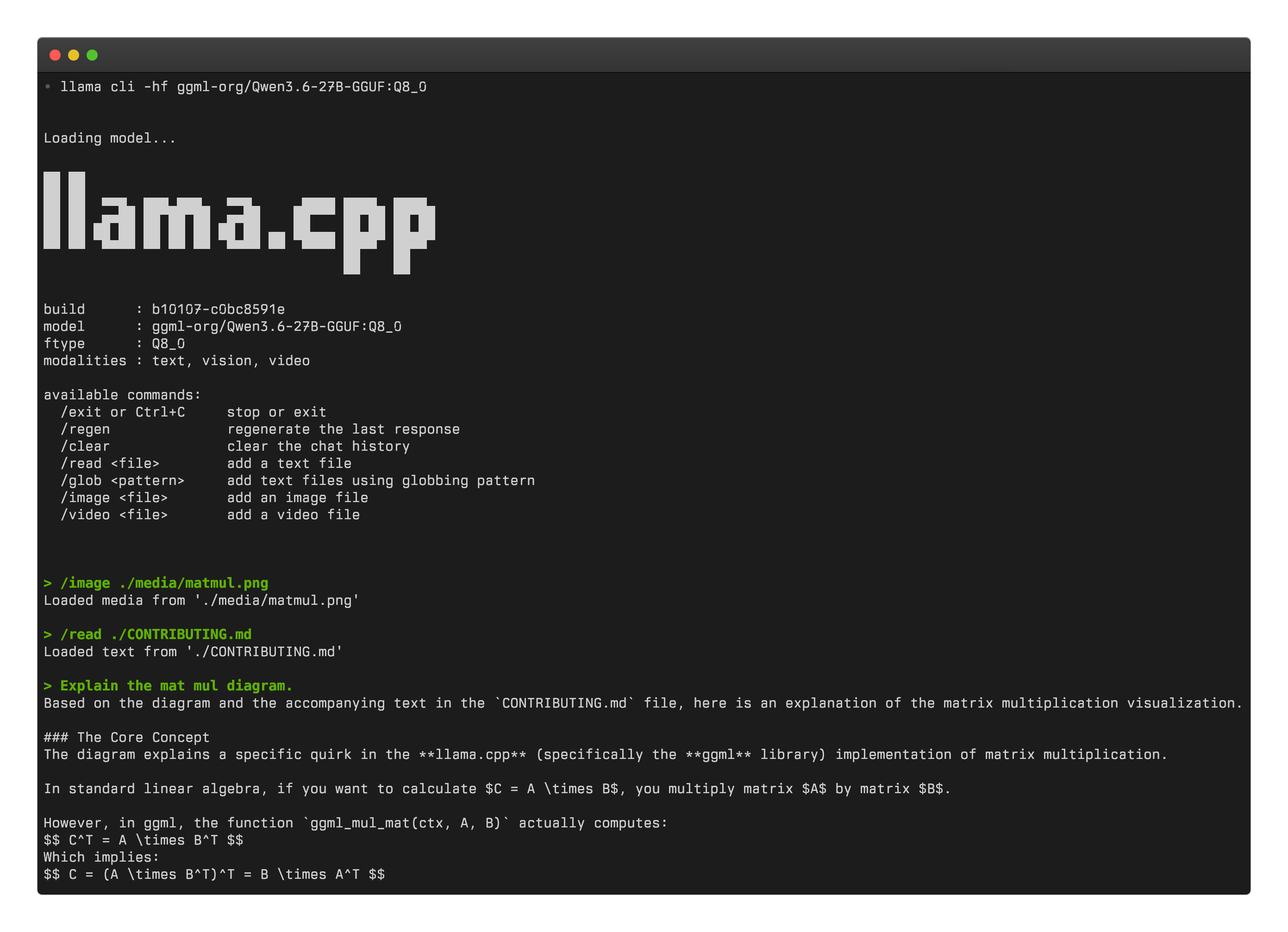 https://github.com/ggml-org/llama.cpp/blob/HEAD/VLM session with `llama cli`