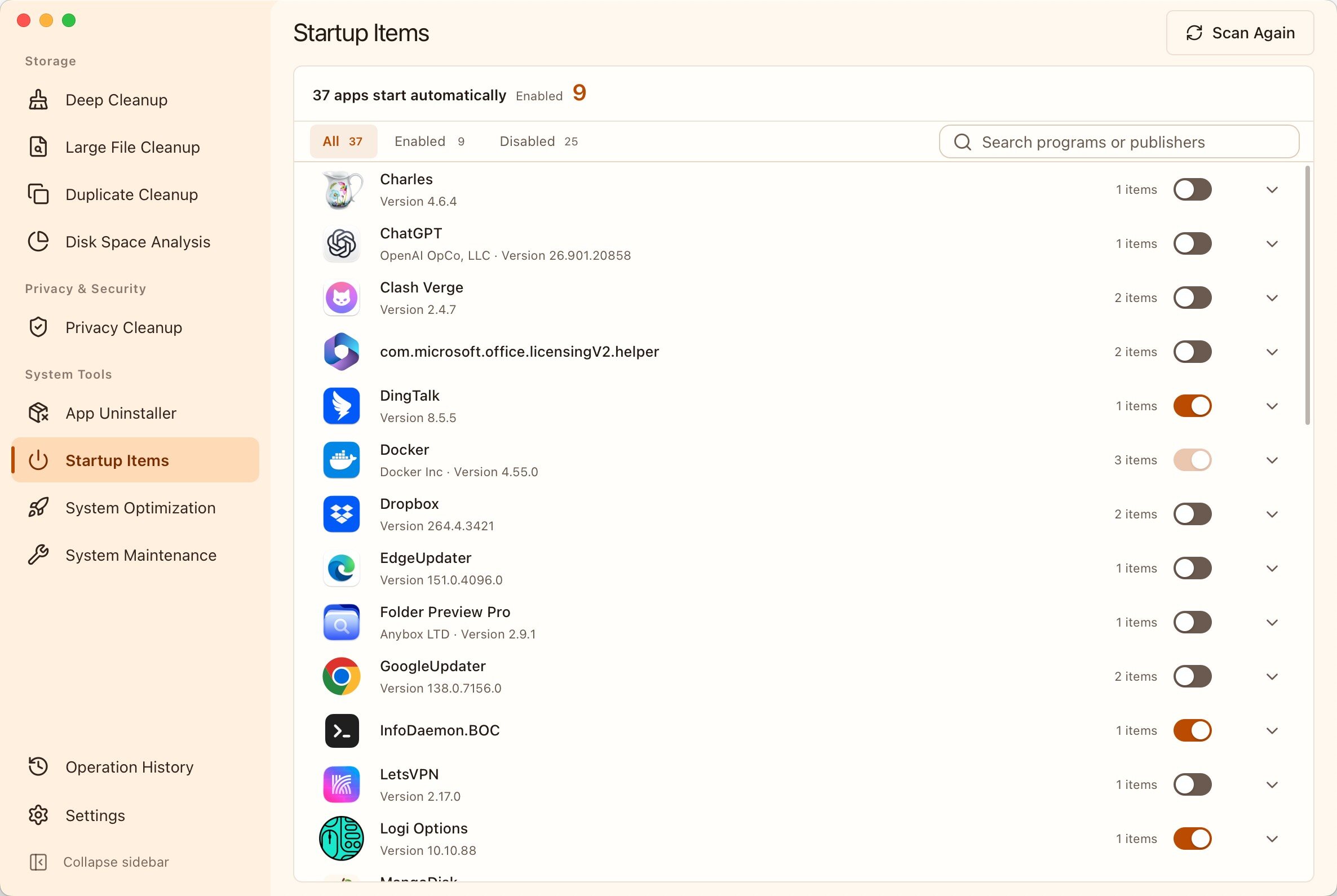 https://github.com/harry0703/MangoDisk/blob/HEAD/MangoDisk Startup Item Management interface