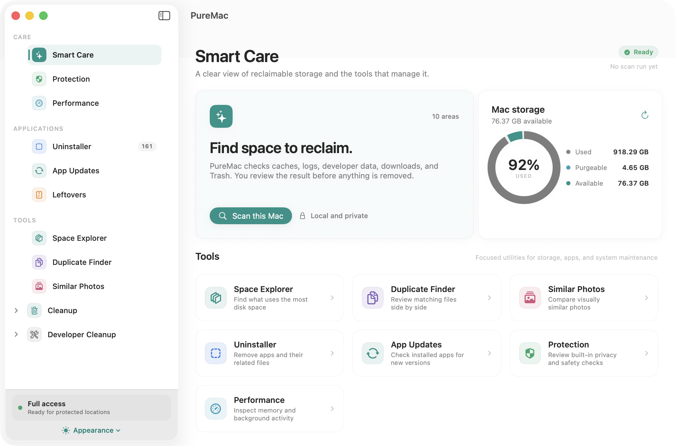 https://github.com/momenbasel/PureMac/blob/HEAD/PureMac Smart Care - storage overview and cleanup review