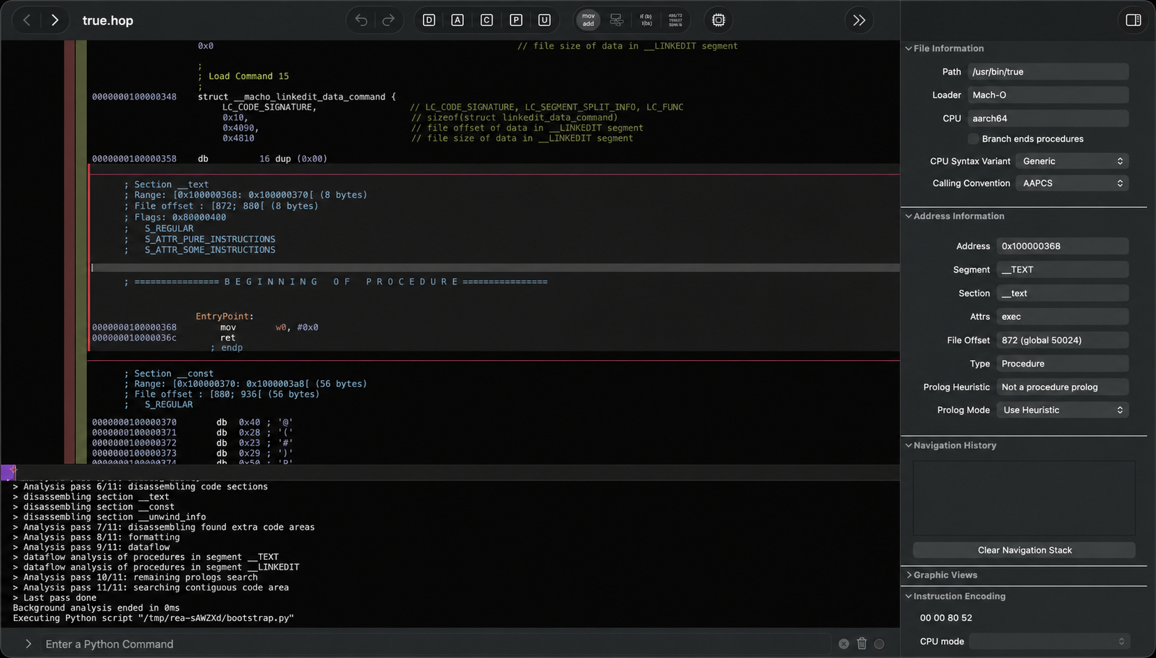 https://github.com/morluto/rea/blob/HEAD/REA launching its analysis bridge inside Hopper while inspecting a native binary
