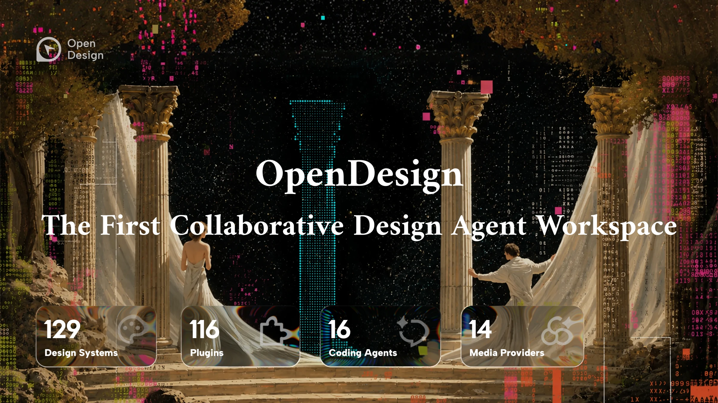 https://github.com/nexu-io/open-design/blob/HEAD/OpenDesign hero banner — The First Collaborative Design Agent Workspace, with design systems, plugins, coding agents, and media providers