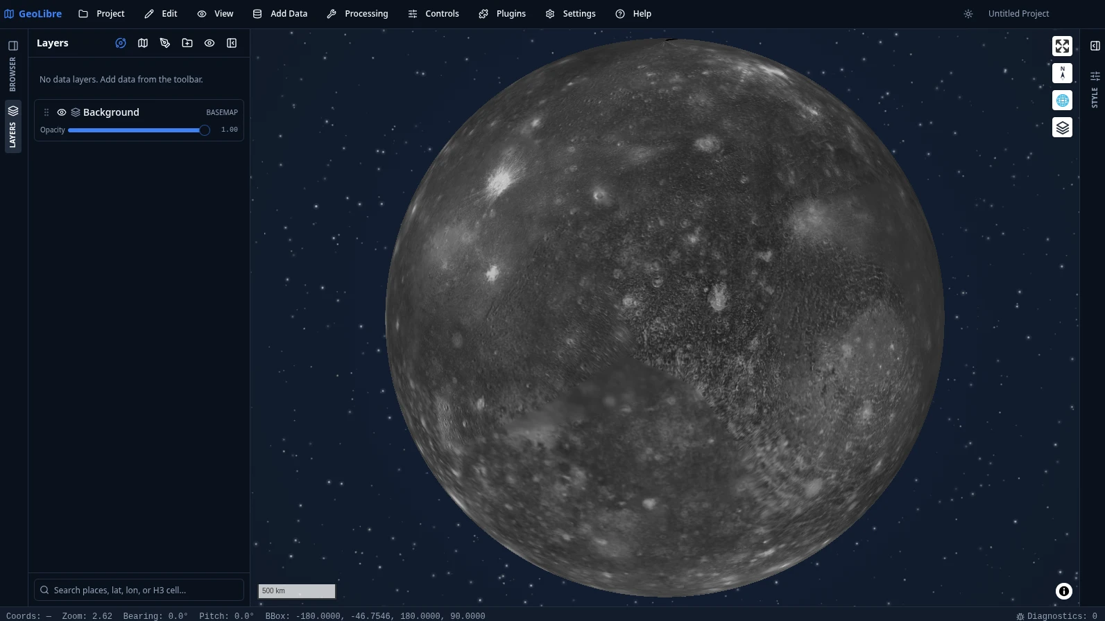 https://github.com/opengeos/GeoLibre/blob/HEAD/GeoLibre globe view of Callisto over a starfield backdrop