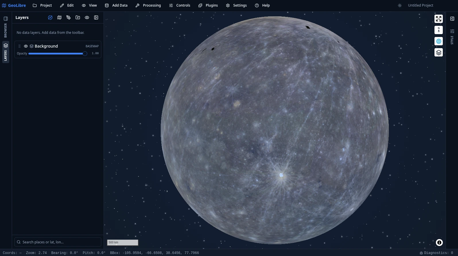 https://github.com/opengeos/GeoLibre/blob/HEAD/GeoLibre globe view of Mercury over a starfield backdrop
