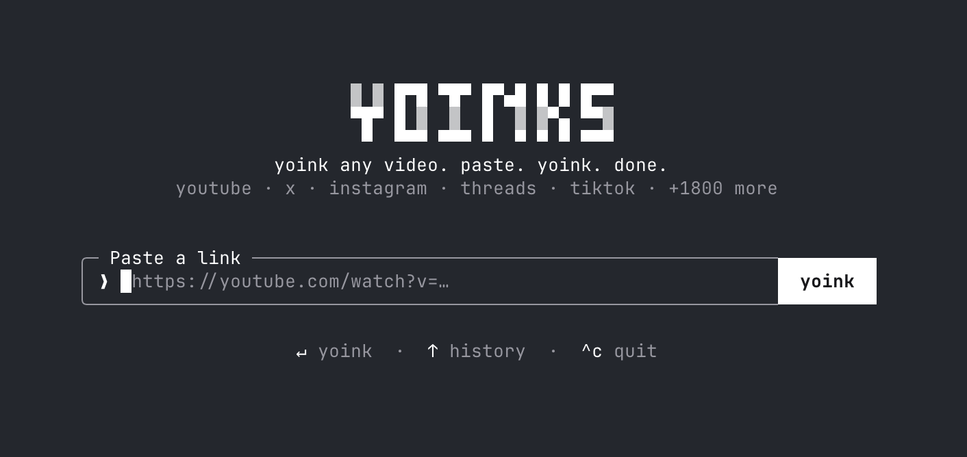 https://github.com/pablostanley/yoinks/blob/HEAD/yoinks home screen — paste a link and hit yoink