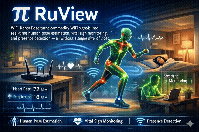 https://github.com/ruvnet/RuView/blob/HEAD/RuView - WiFi DensePose — animated visualization of real-time pose estimation, breathing, and heart-rate sensing through WiFi