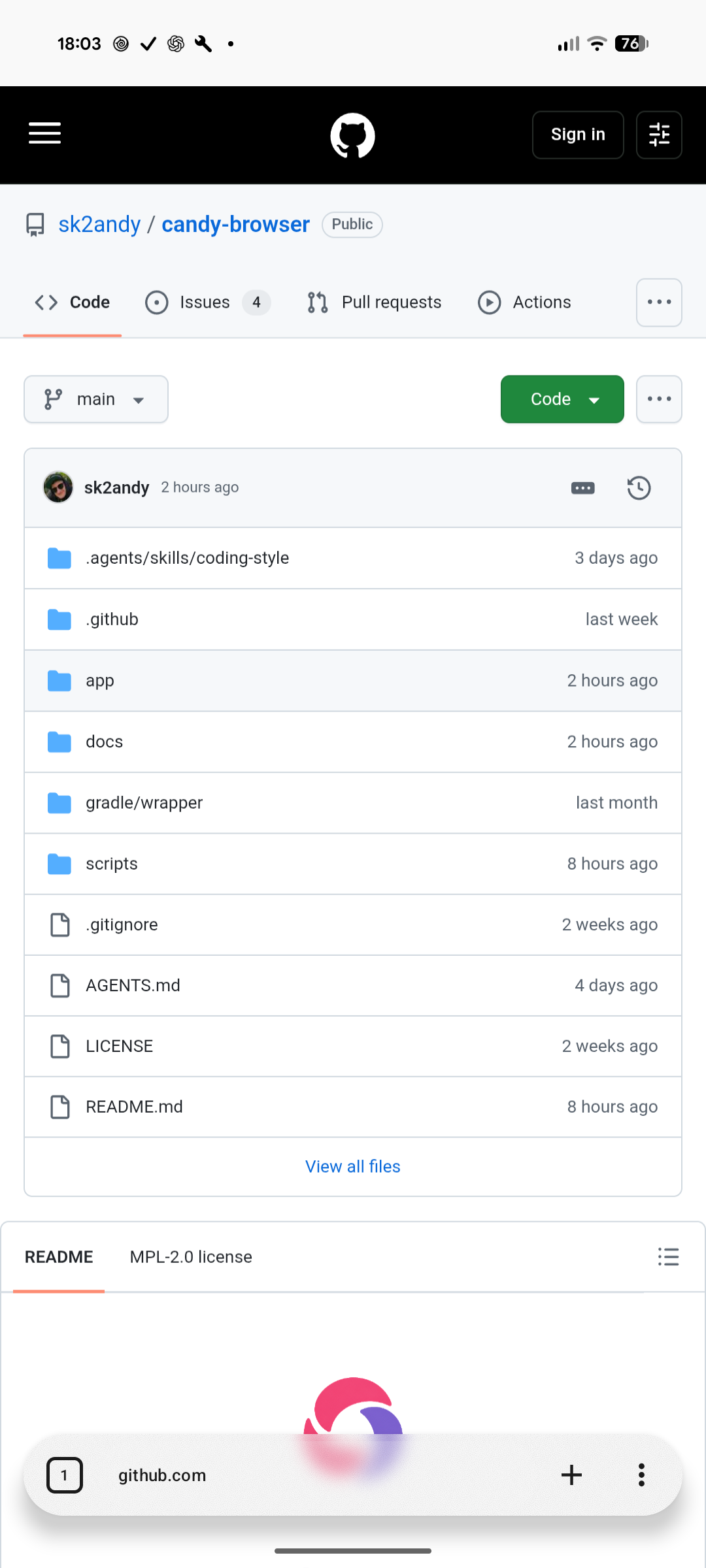 https://github.com/sk2andy/candy-browser/blob/HEAD/Candy Browser frosted transparent address bar over a loaded page