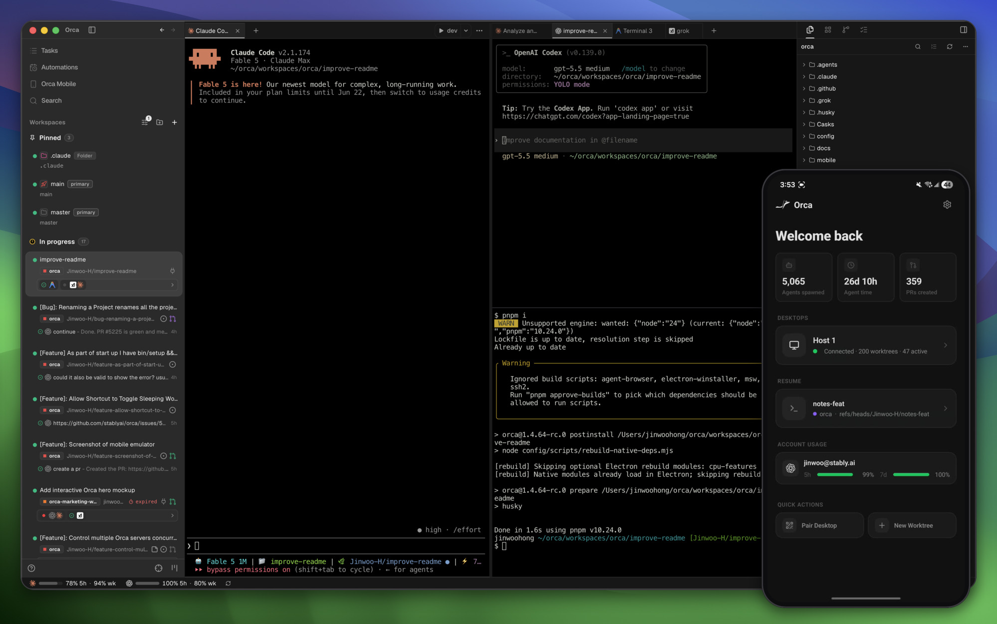 https://github.com/stablyai/orca/blob/HEAD/Orca desktop app running agents in parallel worktrees, with the Orca mobile companion app in the corner