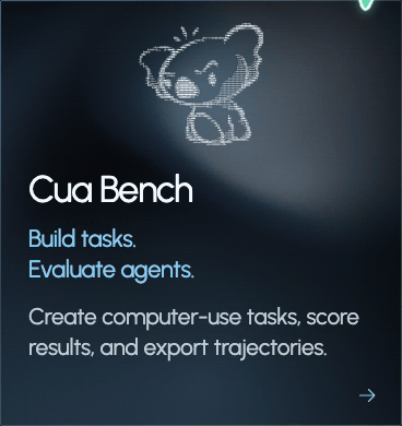 https://github.com/trycua/cua/blob/HEAD/Cua Bench: create tasks, evaluate agents, and export trajectories