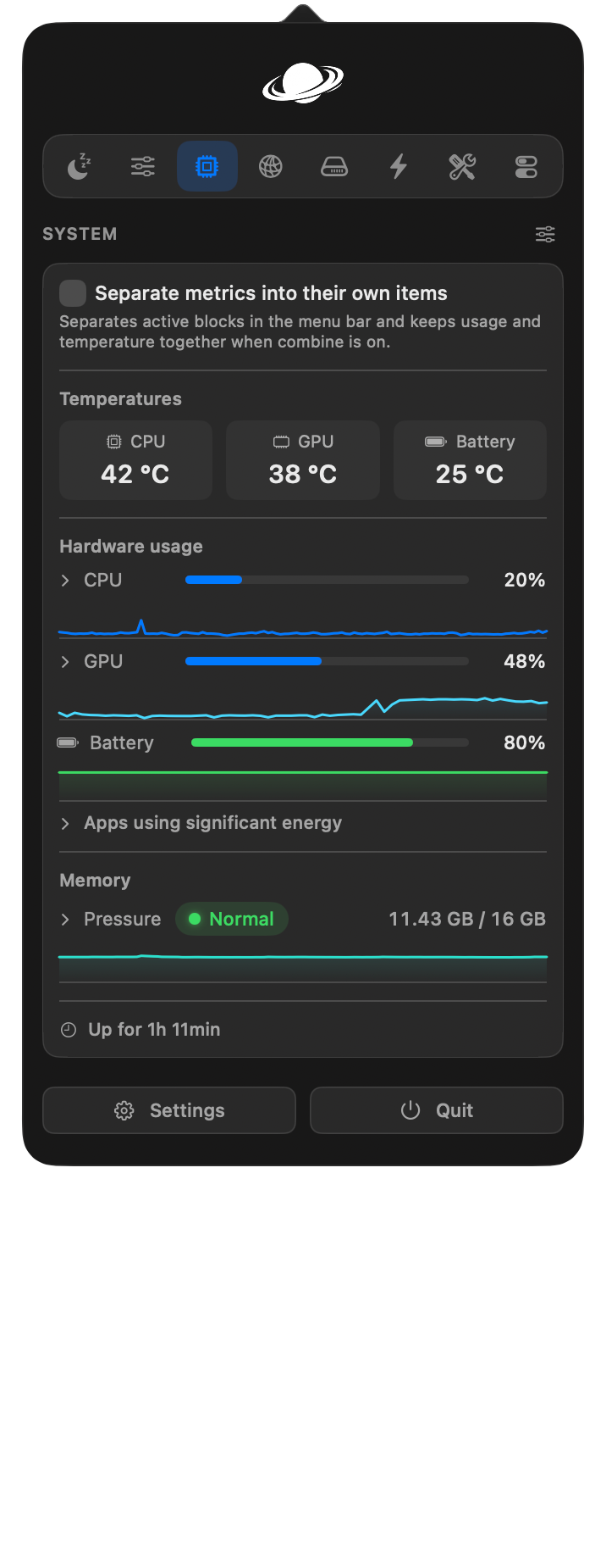 https://github.com/vorssaint/vorssaint-utils/blob/HEAD/System tab with temperatures, usage graphs and memory pressure