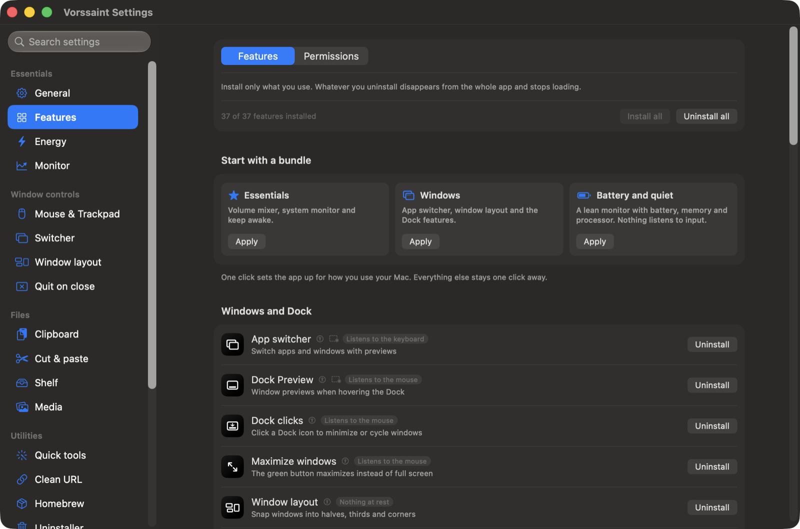 https://github.com/vorssaint/vorssaint-utils/blob/HEAD/The Features hub in Settings, installing and uninstalling whole features